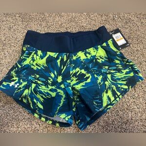 Under Armour NWT Women’s small Speed Pocket Neon Green and Navy Patterned Shorts